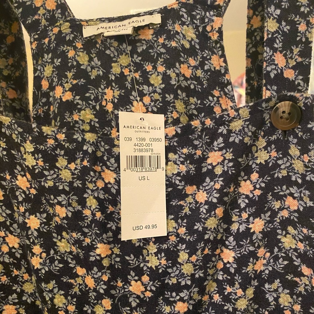 American Eagle floral overalls